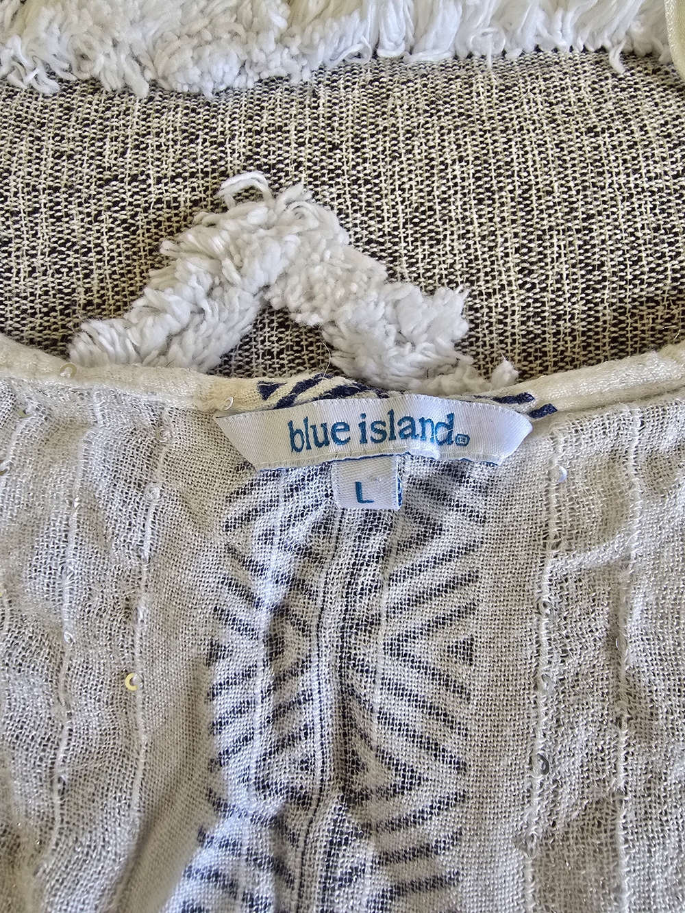 blue island White Swimsuit Cover with Navy Geometric Print - Picture 3 of 4